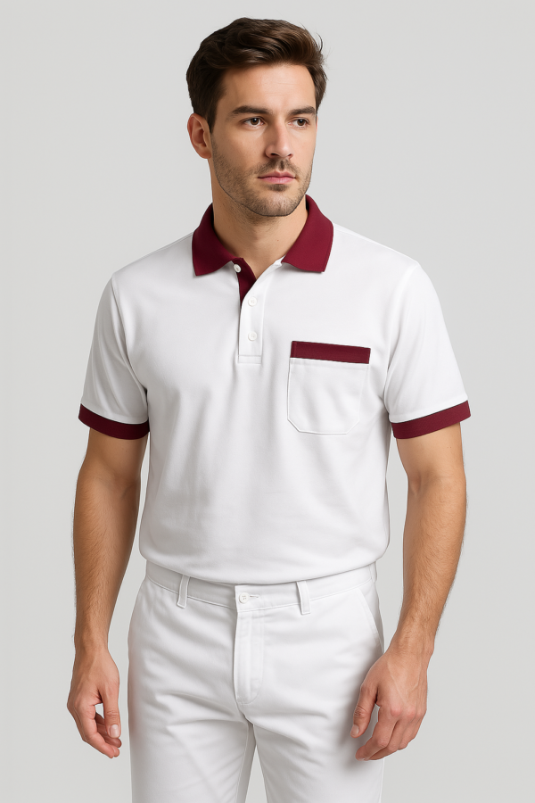 Polo unisex "BSC" bianca con taschino