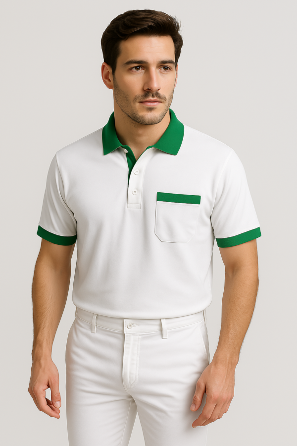 Polo unisex "BSC" bianca con taschino