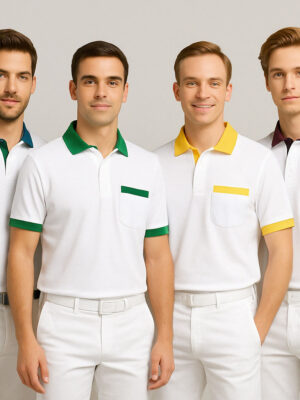 Polo unisex "BSC" bianca con taschino