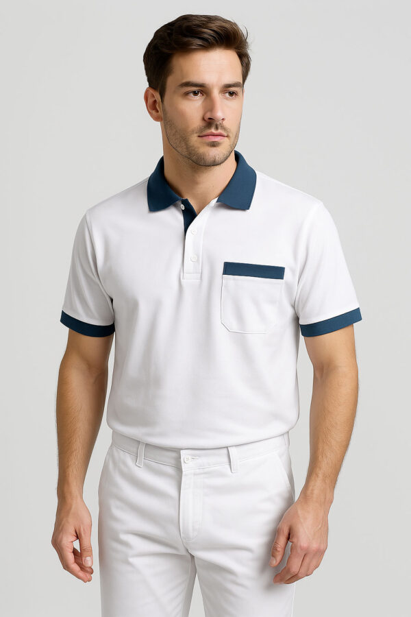 Polo unisex "BSC" bianca con taschino