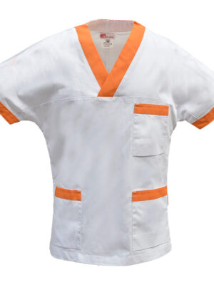 Casacca bianca con profili colorati e scollo a "V" - Arancio-Carota